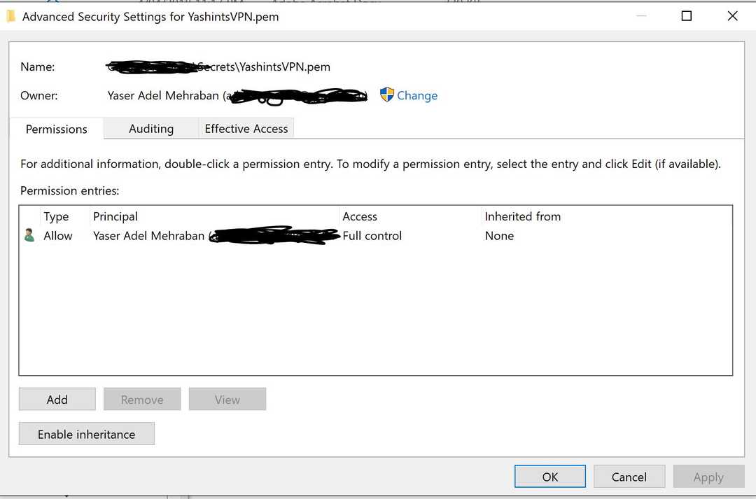Setting the right permissions for private key