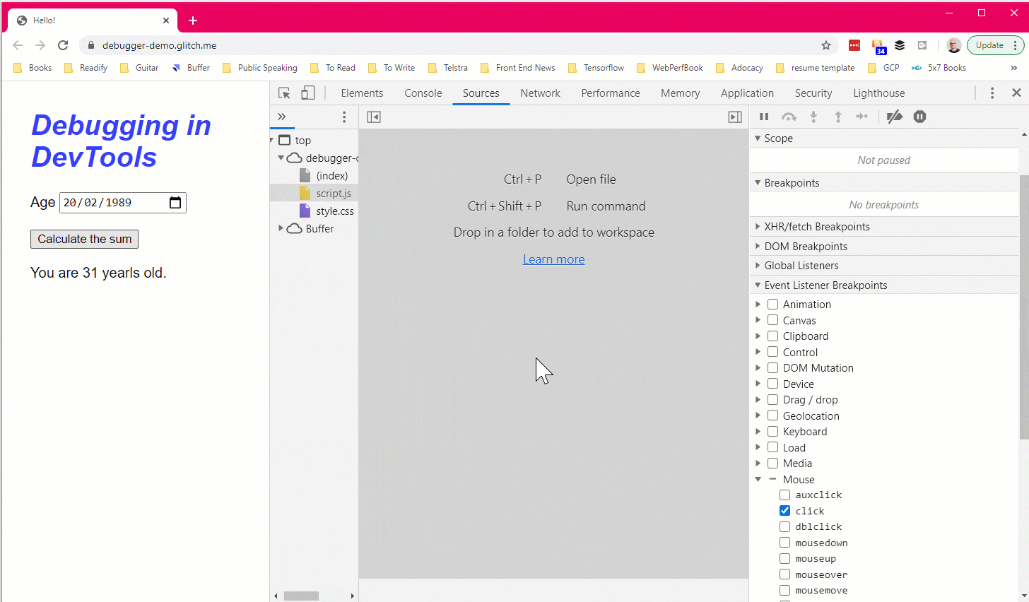 Mouse click breakpoint in Chrome
