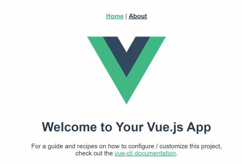 Landing page of the default Vue router project