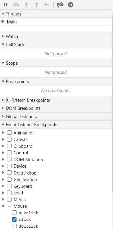 Event listener break points for mouse click in Chrome